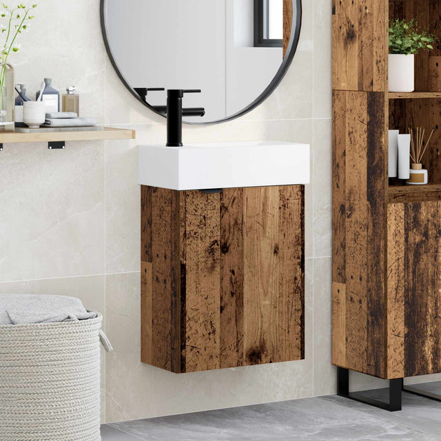 Vidaxl badkamermeubel met kraan oud hout 45,5 x 22,5 x 84 cm