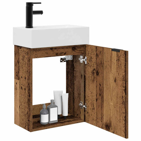 Vidaxl badkamermeubel met kraan oud hout 45,5 x 22,5 x 84 cm