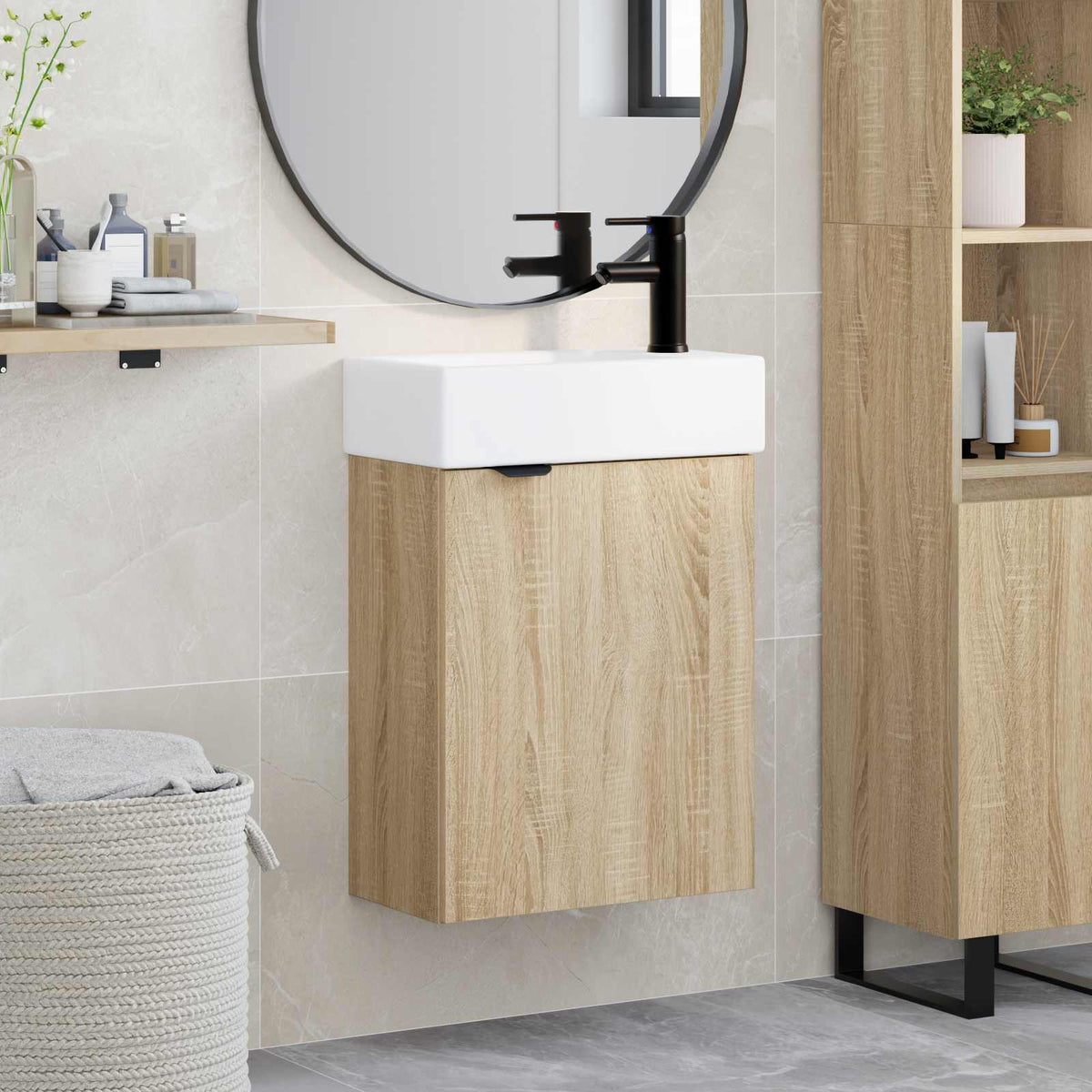 Vidaxl badkamermeubel met kraan sonoma eiken 45,5 x 22,5 x 84 cm