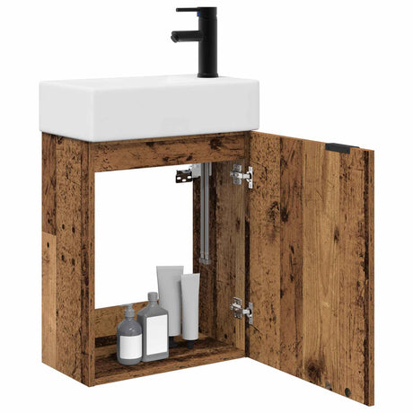 Vidaxl badkamermeubel met kraan oud hout 45,5 x 22,5 x 84 cm