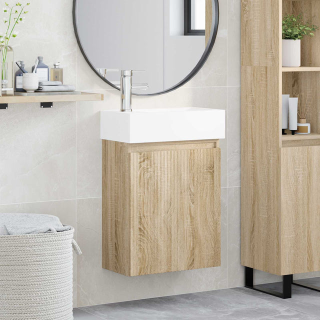 Vidaxl badkamermeubel met kraan sonoma eiken 45,5 x 22,5 x 84 cm