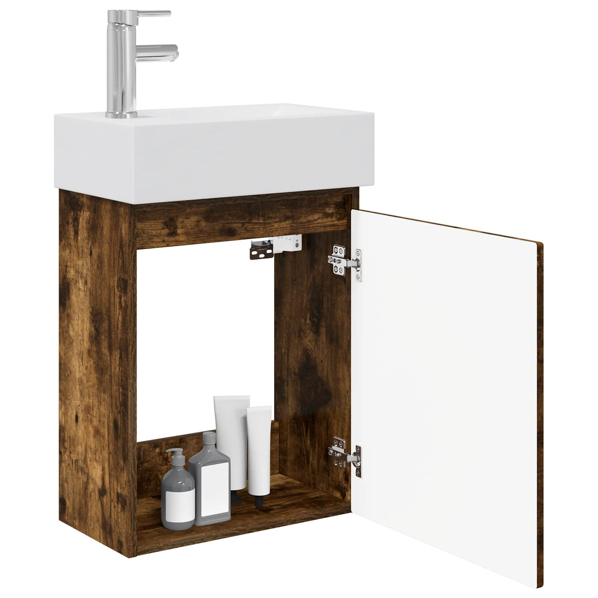 Vidaxl badkamermeubel met kraan gerookt eiken 45,5 x 22,5 x 84 cm