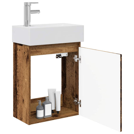 Vidaxl badkamermeubel met kraan oud hout 45,5 x 22,5 x 84 cm