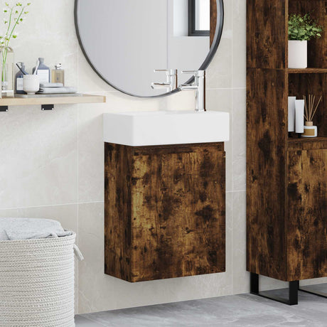 Vidaxl badkamermeubel met kraan gerookt eiken 45,5 x 22,5 x 84 cm