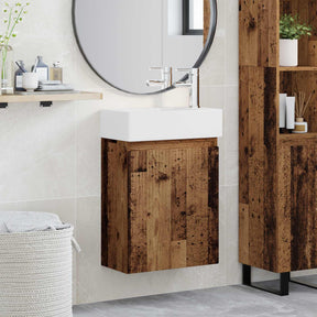 Vidaxl badkamermeubel met kraan oud hout 45,5 x 22,5 x 84 cm