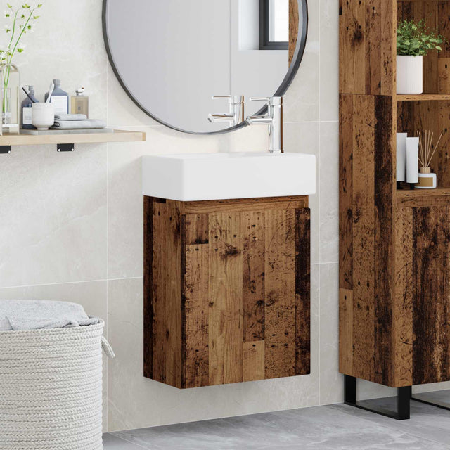Vidaxl badkamermeubel met kraan oud hout 45,5 x 22,5 x 84 cm