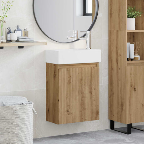Vidaxl badkamermeubel met kraan artisanaal eiken 45,5 x 22,5 x 84 cm