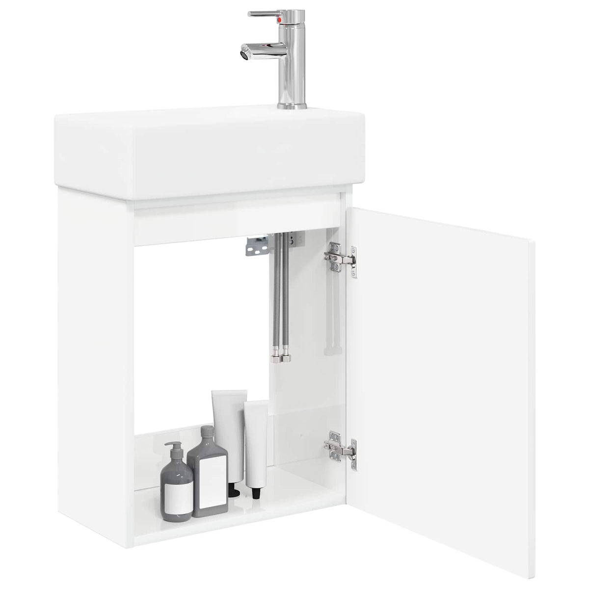 Vidaxl badkamermeubel met kraan hoogglans wit 45,5 x 22,5 x 84 cm