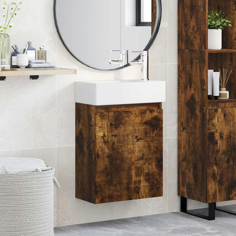 Vidaxl badkamermeubel met kraan gerookt eiken 45,5 x 22,5 x 84 cm