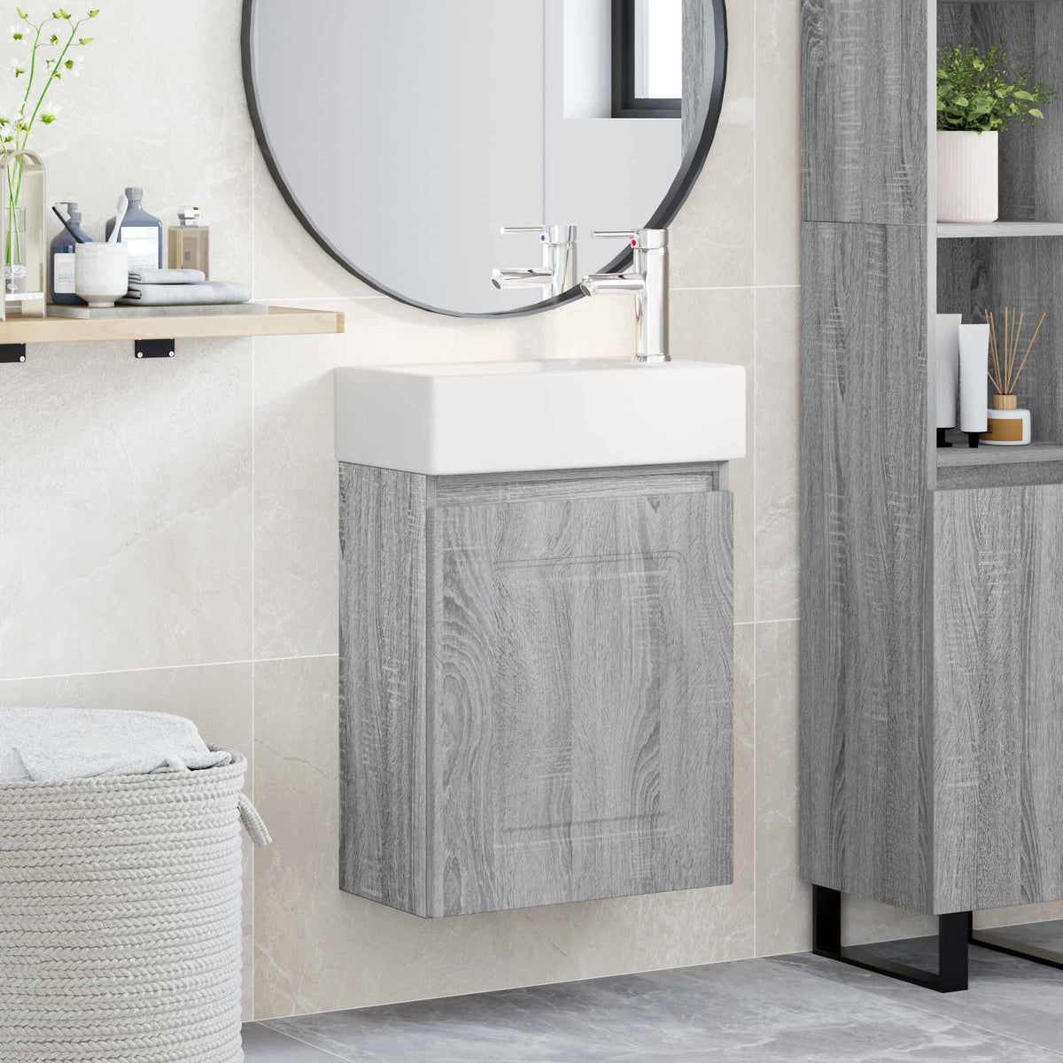 Vidaxl badkamermeubel met kraan grijs sonoma 45,5 x 22,5 x 84 cm