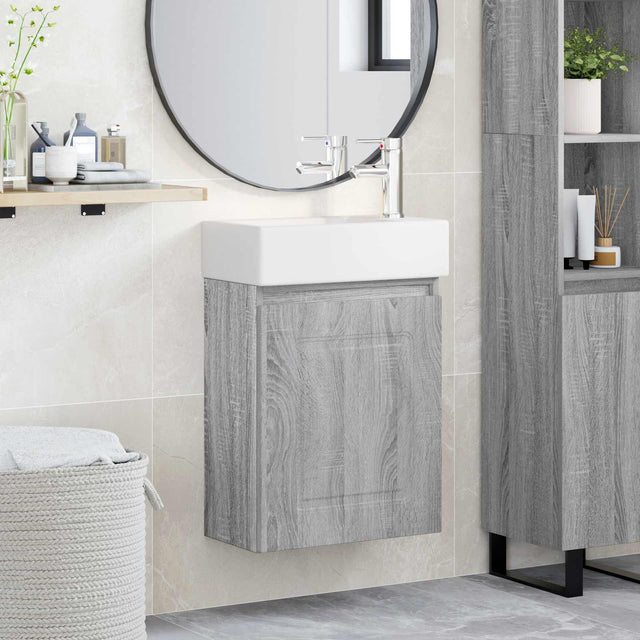 Vidaxl badkamermeubel met kraan grijs sonoma 45,5 x 22,5 x 84 cm
