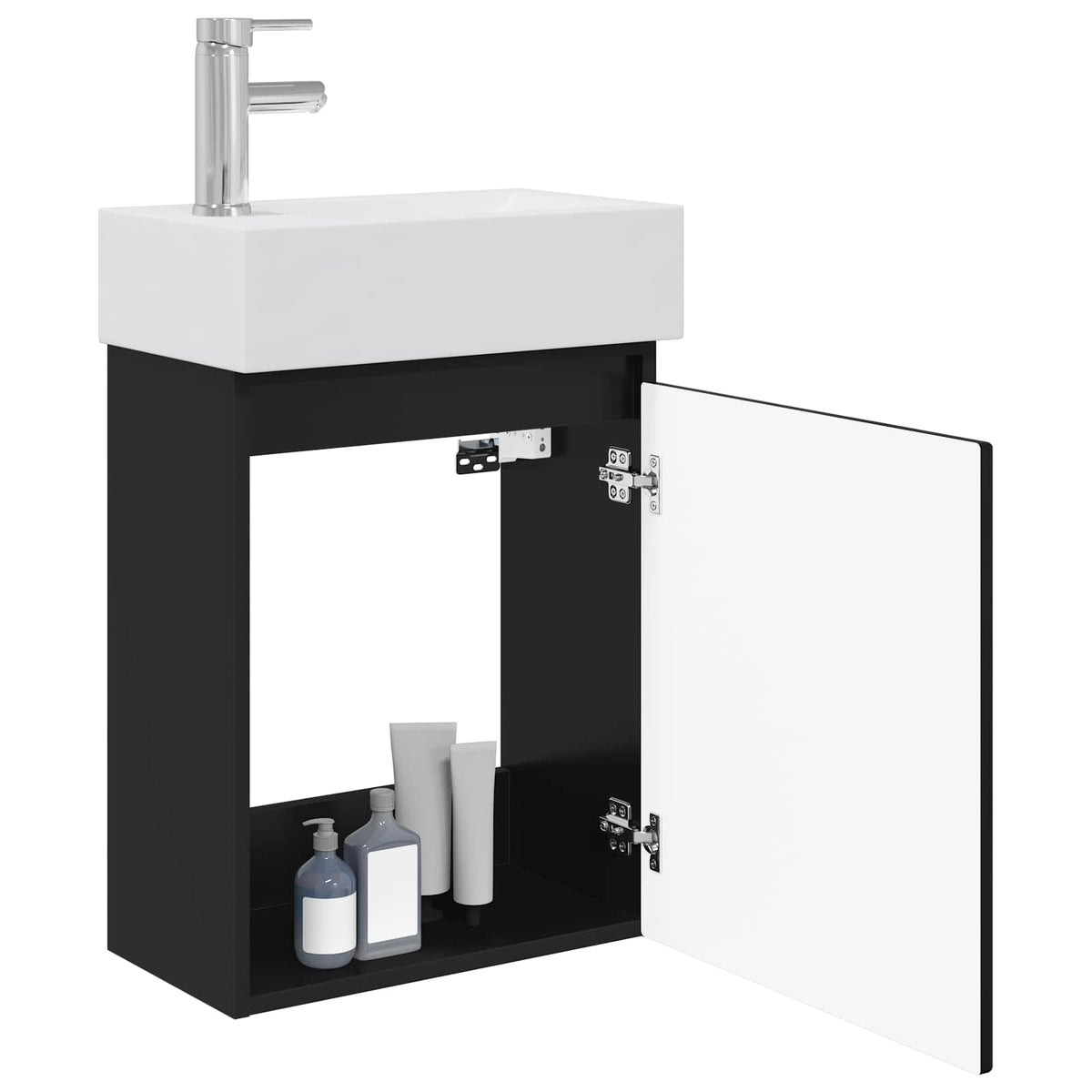 Vidaxl badkamermeubel met kraan zwart 45,5 x 25,5 x 84 cm