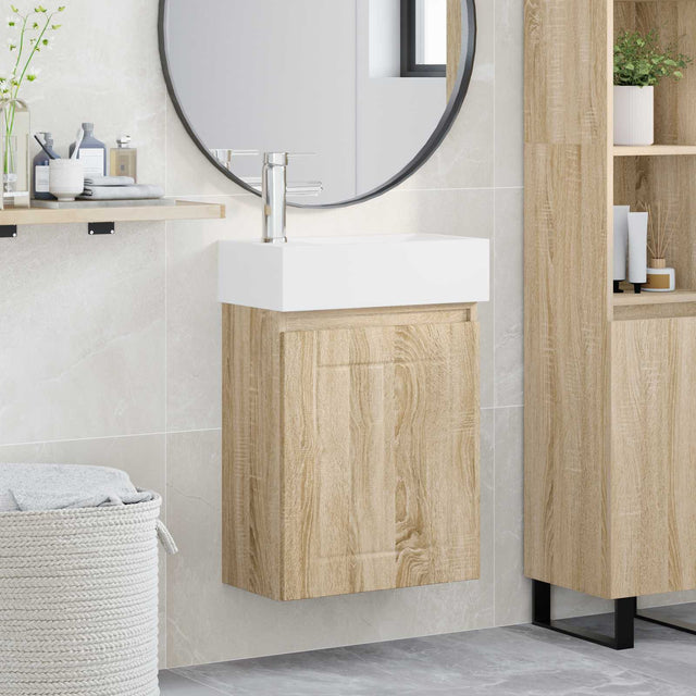 Vidaxl badkamermeubel met kraan sonoma eiken 45,5 x 25,5 x 84 cm