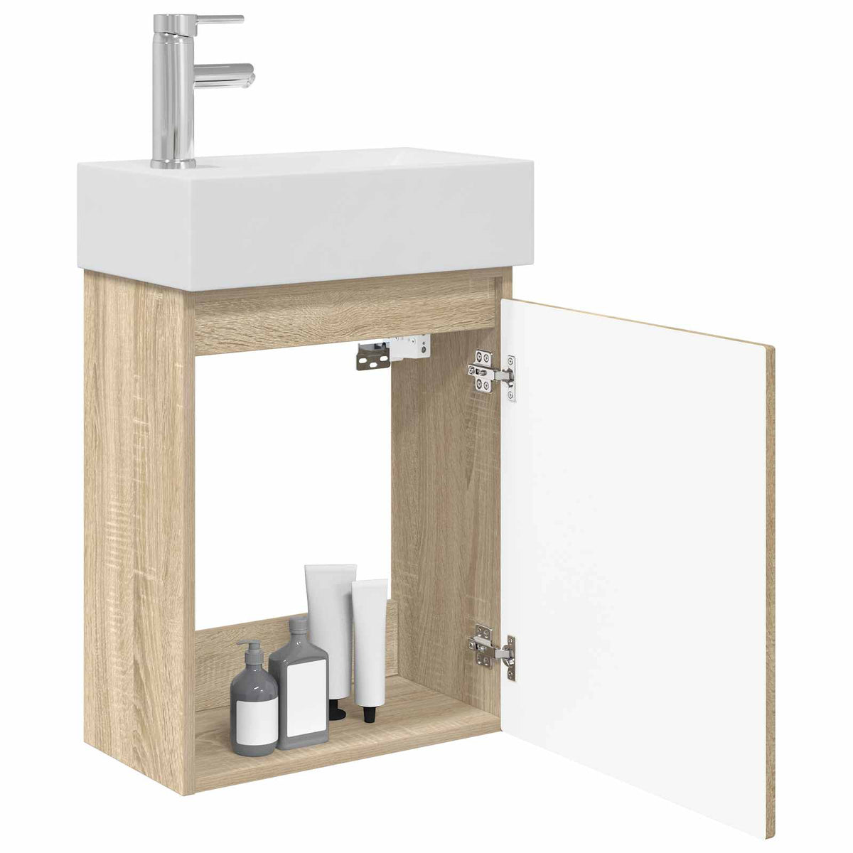 Vidaxl badkamermeubel met kraan sonoma eiken 45,5 x 25,5 x 84 cm
