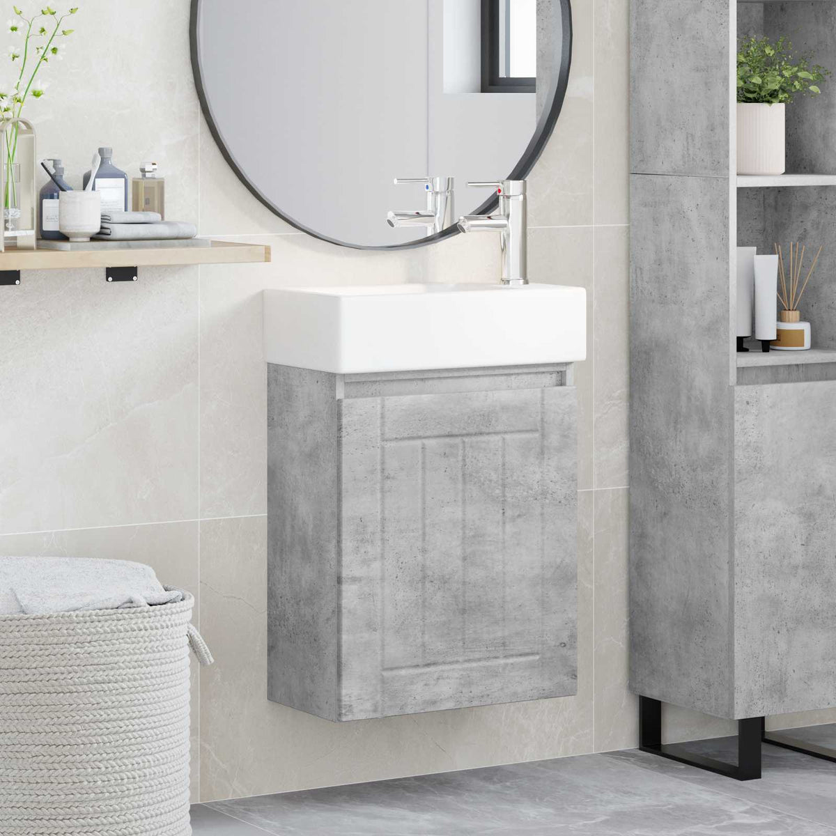 Vidaxl badkamermeubel met kraan betongrijs 45,5 x 25,5 x 84 cm