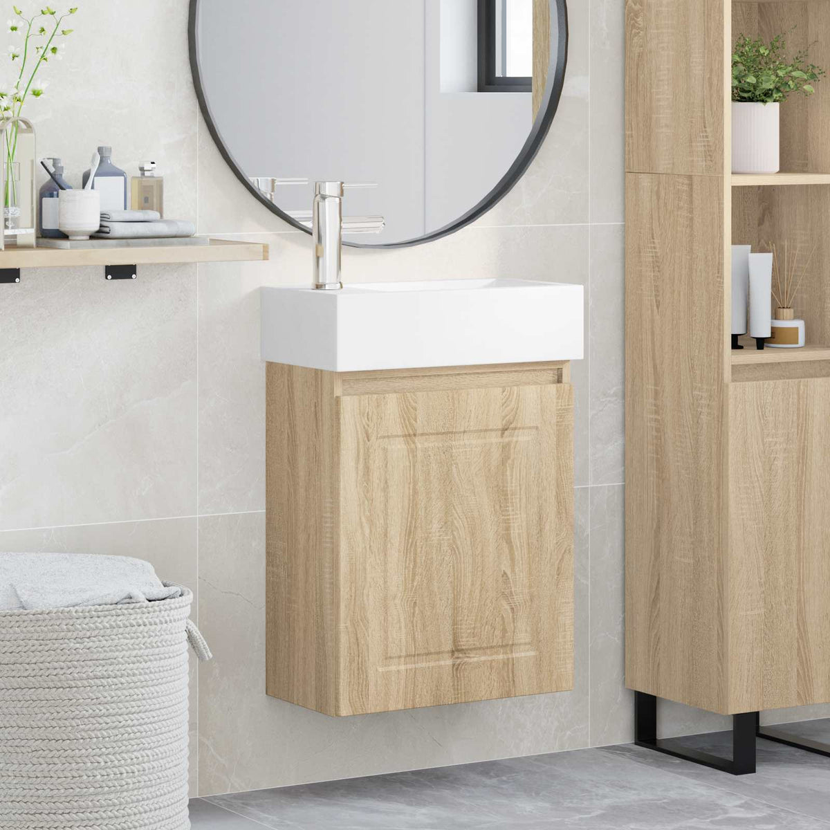 Vidaxl badkamermeubel met kraan sonoma eiken 45,5 x 22,5 x 84 cm