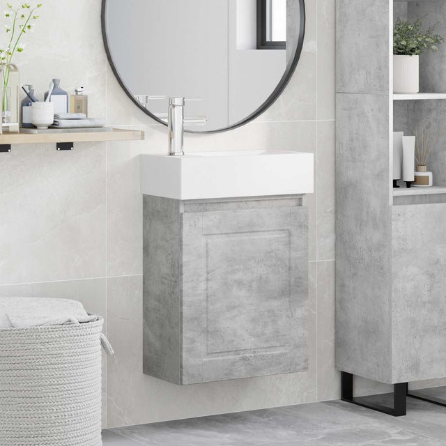 Vidaxl badkamermeubel met kraan betongrijs 45,5 x 22,5 x 84 cm