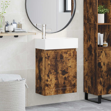 Vidaxl badkamermeubel met kraan gerookt eiken 45,5 x 22,5 x 84 cm