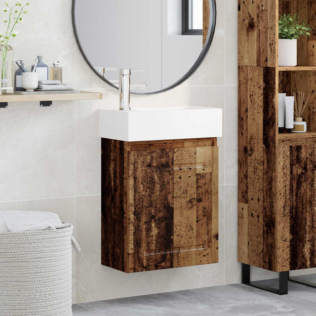 Vidaxl badkamermeubel met kraan oud hout 45,5 x 22,5 x 84 cm