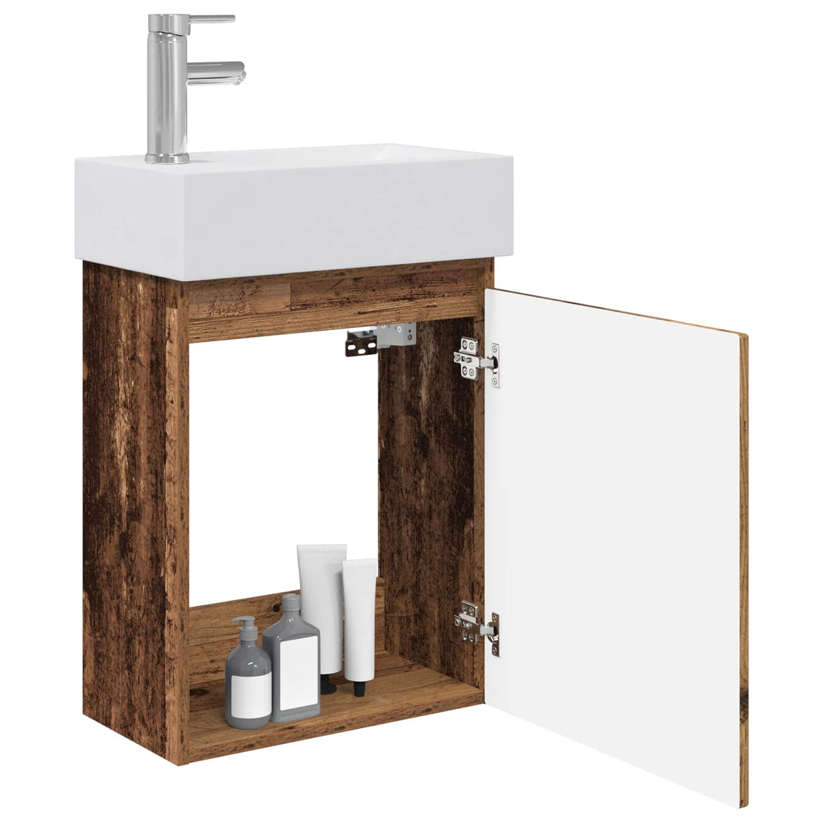 Vidaxl badkamermeubel met kraan oud hout 45,5 x 22,5 x 84 cm