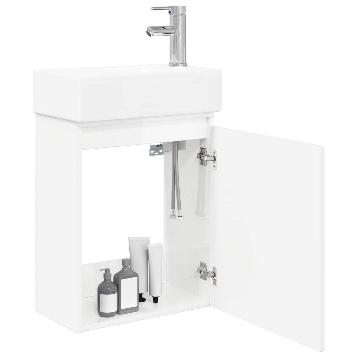 Vidaxl badkamermeubel met kraan hoogglans wit 45,5 x 22,5 x 84 cm