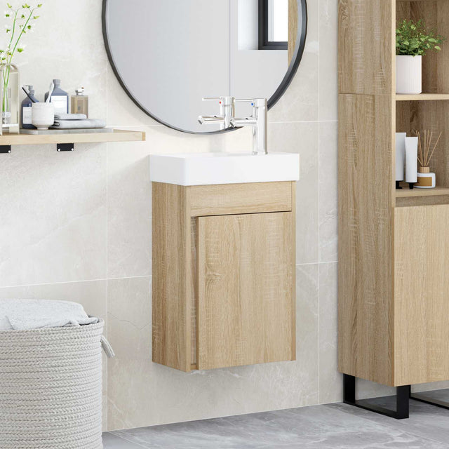 Vidaxl badkamermeubel met kraan sonoma eiken 40,5 x 22,5 x 62 cm