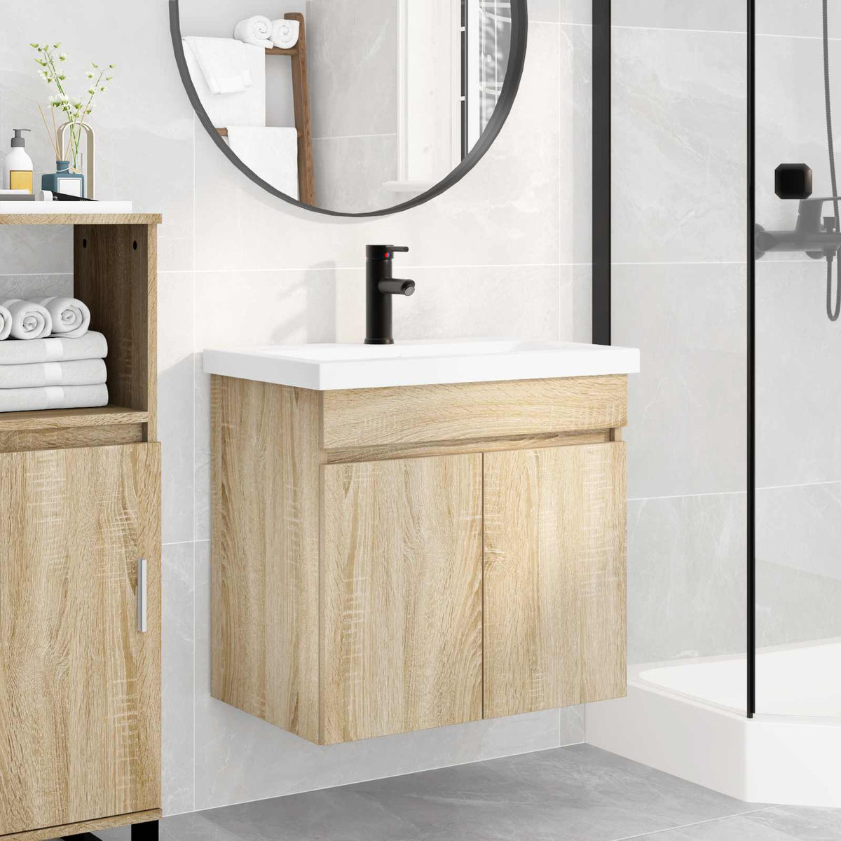 Vidaxl badkamermeubel met kraan sonoma eiken 61 x 40 x 74,5 cm