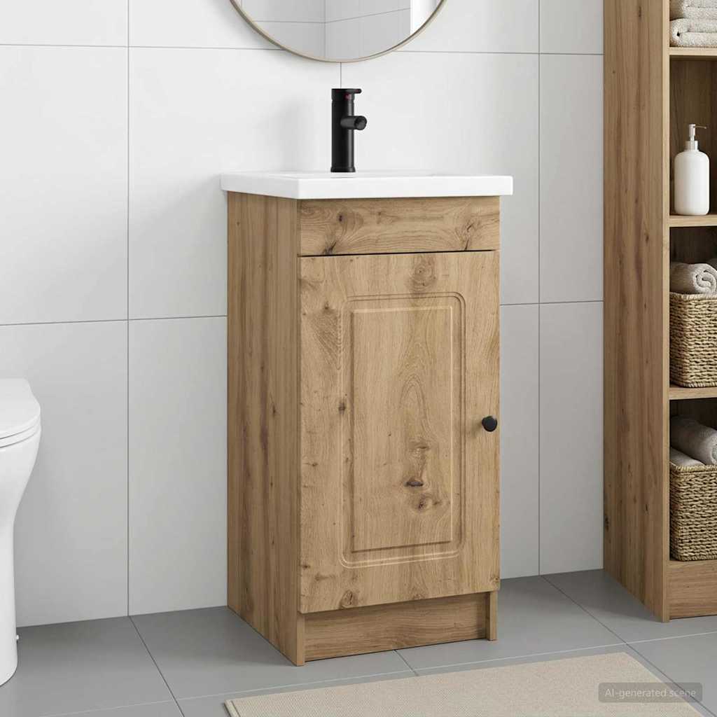 Vidaxl badkamermeubel met wasbak artisanaal eiken 42 x 40 x 84,5 cm