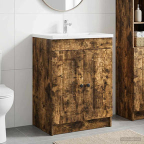 Vidaxl badkamer onder wastafel kast gerookt eiken 78,5 x 37,5 x 81 cm