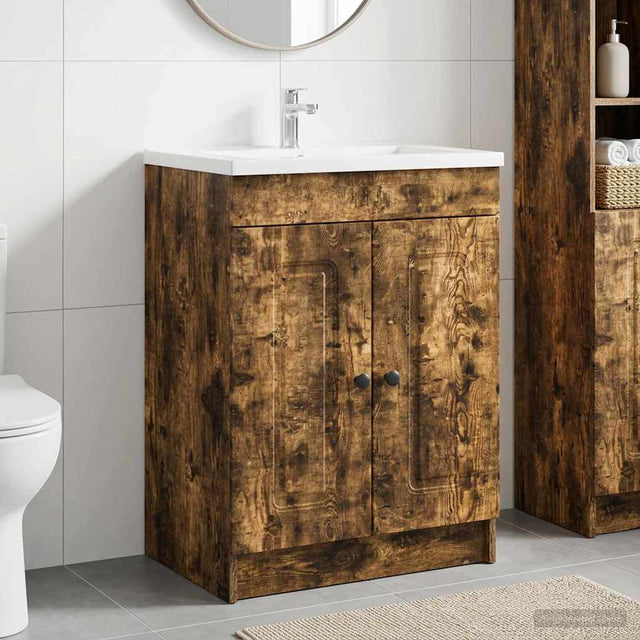 Vidaxl badkamer onder wastafel kast gerookt eiken 78,5 x 37,5 x 81 cm
