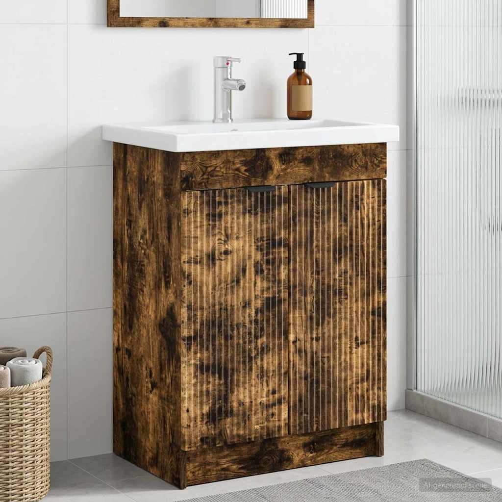 Vidaxl badkamer onder wastafel kast gerookt eiken 56 x 37,5 x 81 cm