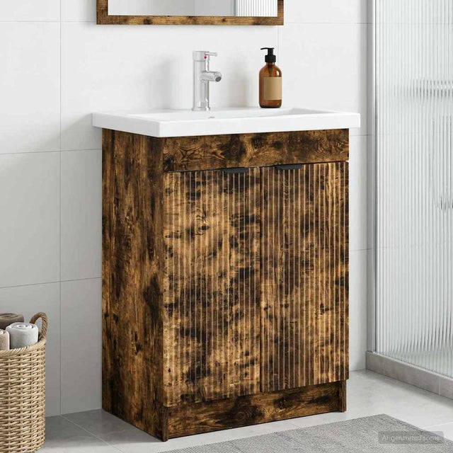 Vidaxl badkamer onder wastafel kast gerookt eiken 56 x 37,5 x 81 cm