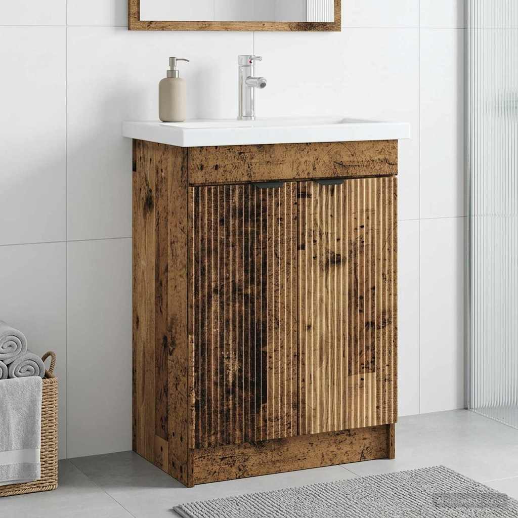 Vidaxl badkamer onder wastafel kast oud hout 56 x 37,5 x 81 cm