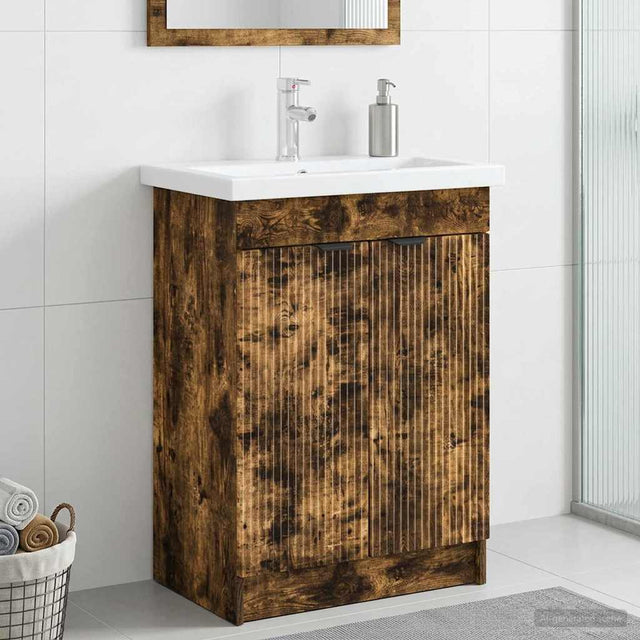 Vidaxl badkamer onder wastafel kast gerookt eiken 78,5 x 37,5 x 81 cm