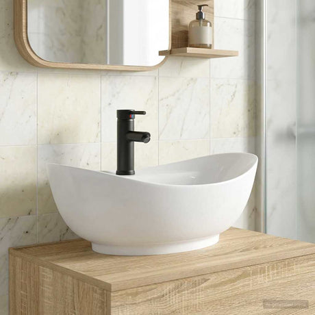 Vidaxl badkamer wastafel met kraan en afvoer mat zwart 59 x 35 x 21 cm