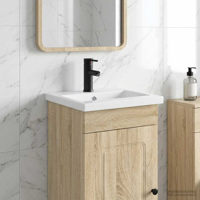 Vidaxl badkamer wastafel met kraan en afvoer mat zwart
