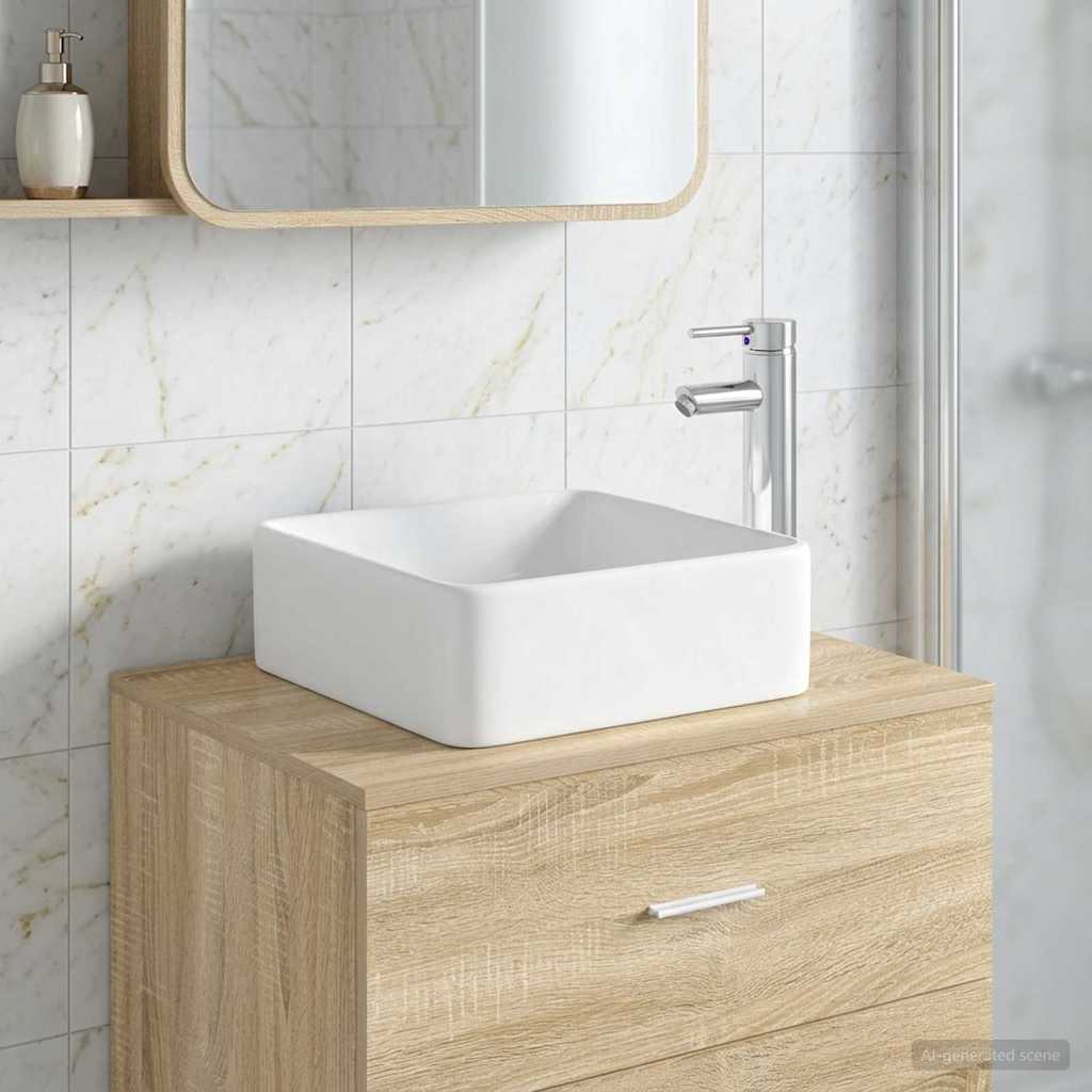 Vidaxl badkamer wastafel met kraan en afvoer chroom 49 x 37 x 14 cm
