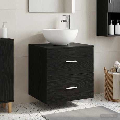 Vidaxl wandgemonteerde wastafel vanity zwart eiken 49,5 x 35 x 63 cm