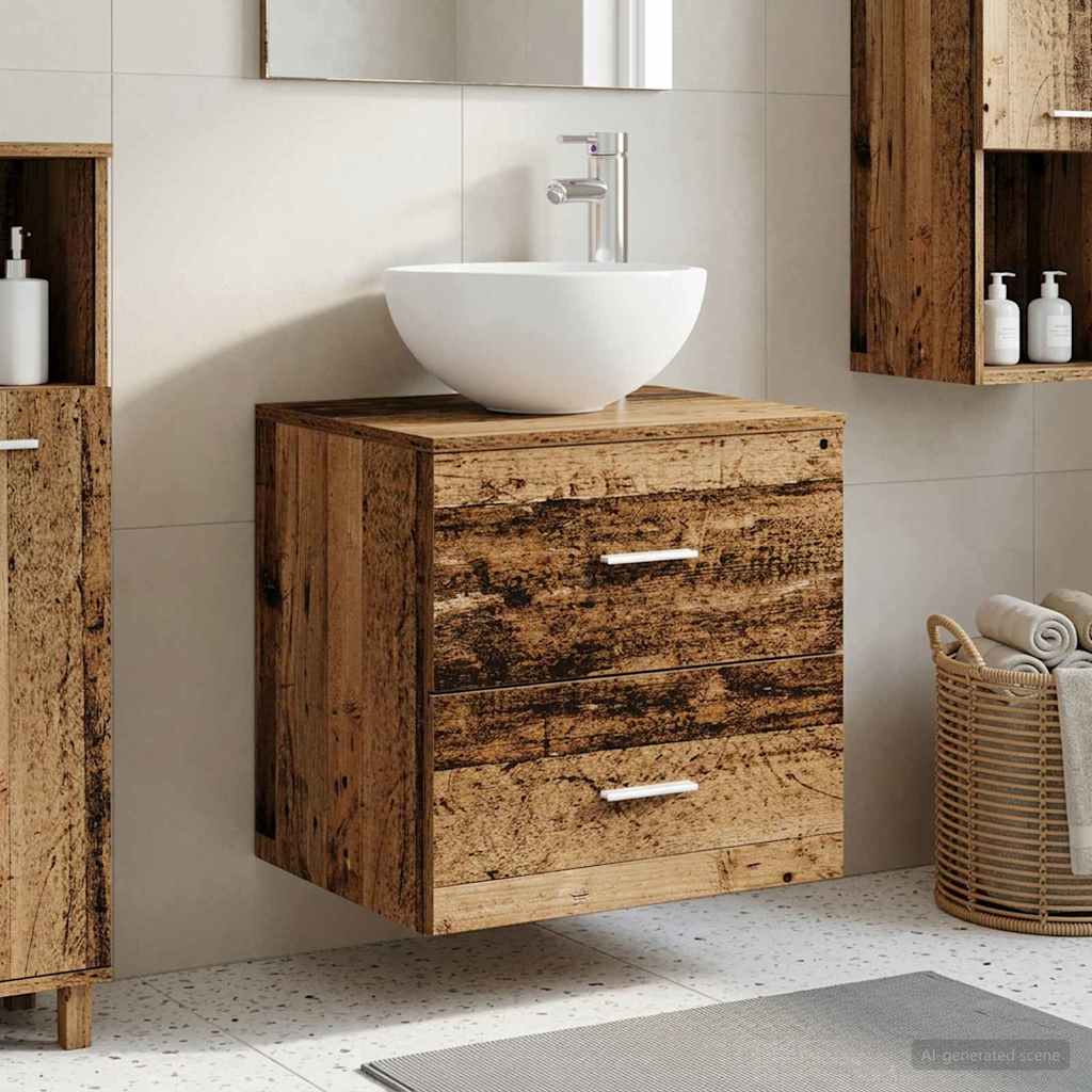 Vidaxl wandgemonteerde wastafelmeubel oud hout 49,5 x 41 x 64,5 cm