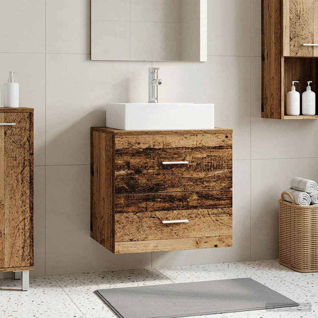 Vidaxl wandgemonteerde wastafelmeubel oud hout 49,5 x 41 x 62,5 cm