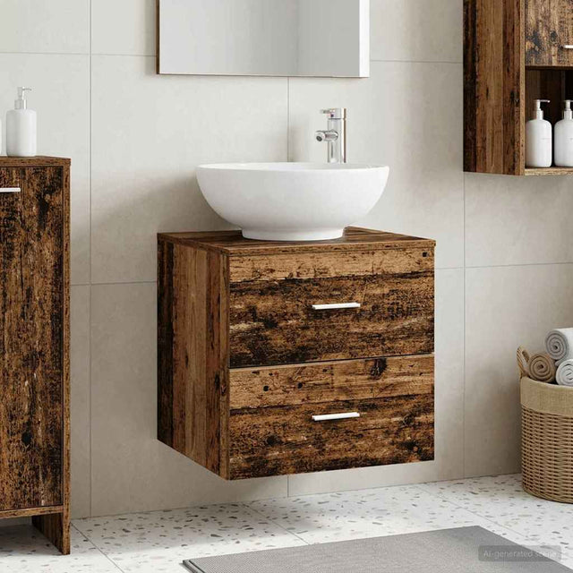 Vidaxl wandgemonteerde wastafelmeubel oud hout 49,5 x 44,5 x 66,5 cm