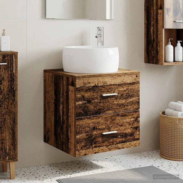 Vidaxl wandgemonteerde wastafelmeubel oud hout 49,5 x 44,5 x 66 cm