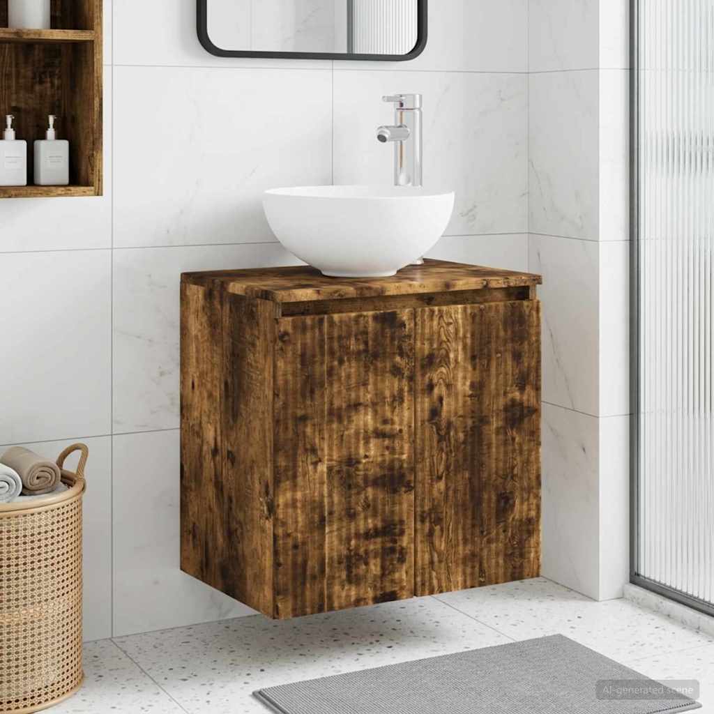 Vidaxl wandgemonteerde wastafelmeubel gerookt eiken 49,5 x 35 x 63 cm