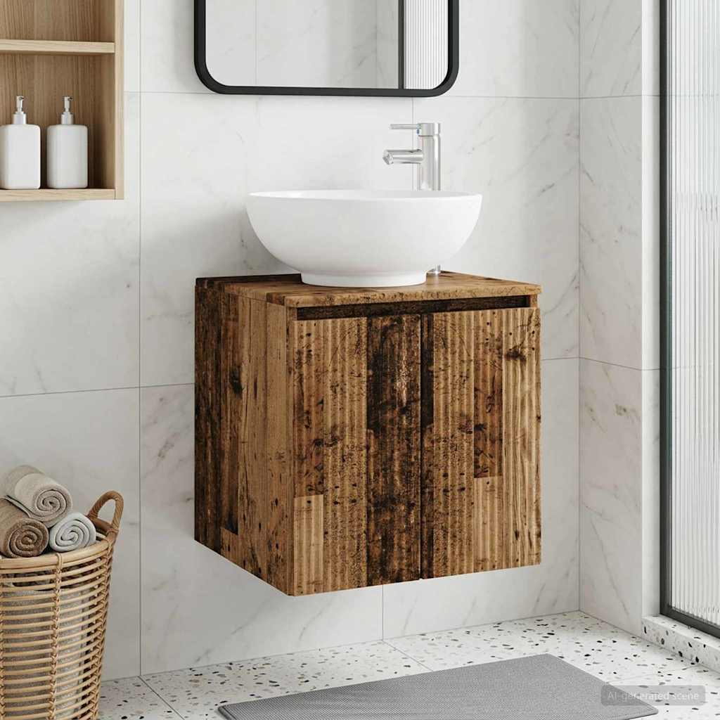 Vidaxl wandgemonteerde wastafelmeubel oud hout 49,5 x 44,5 x 65 cm