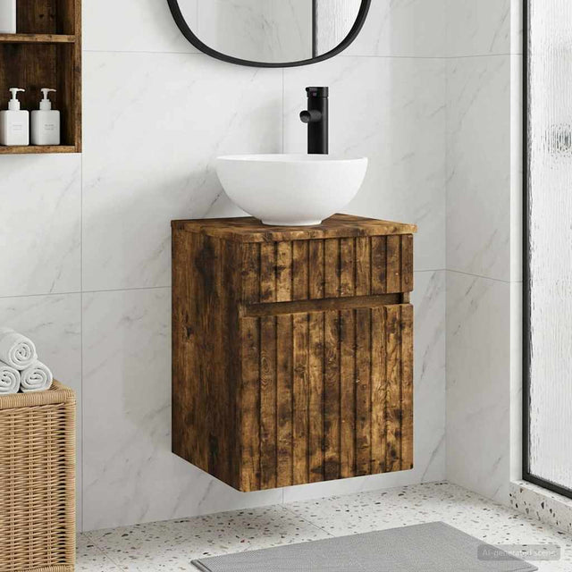 Vidaxl wandgemonteerde wastafelmeubel gerookt eiken 39 x 41 x 64,5 cm