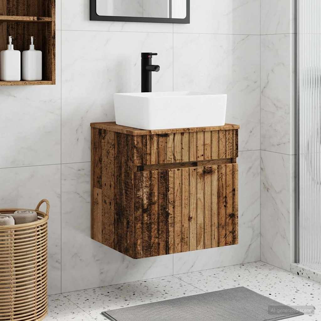 Vidaxl wandgemonteerde wastafelmeubel oud hout 49 x 41 x 63 cm