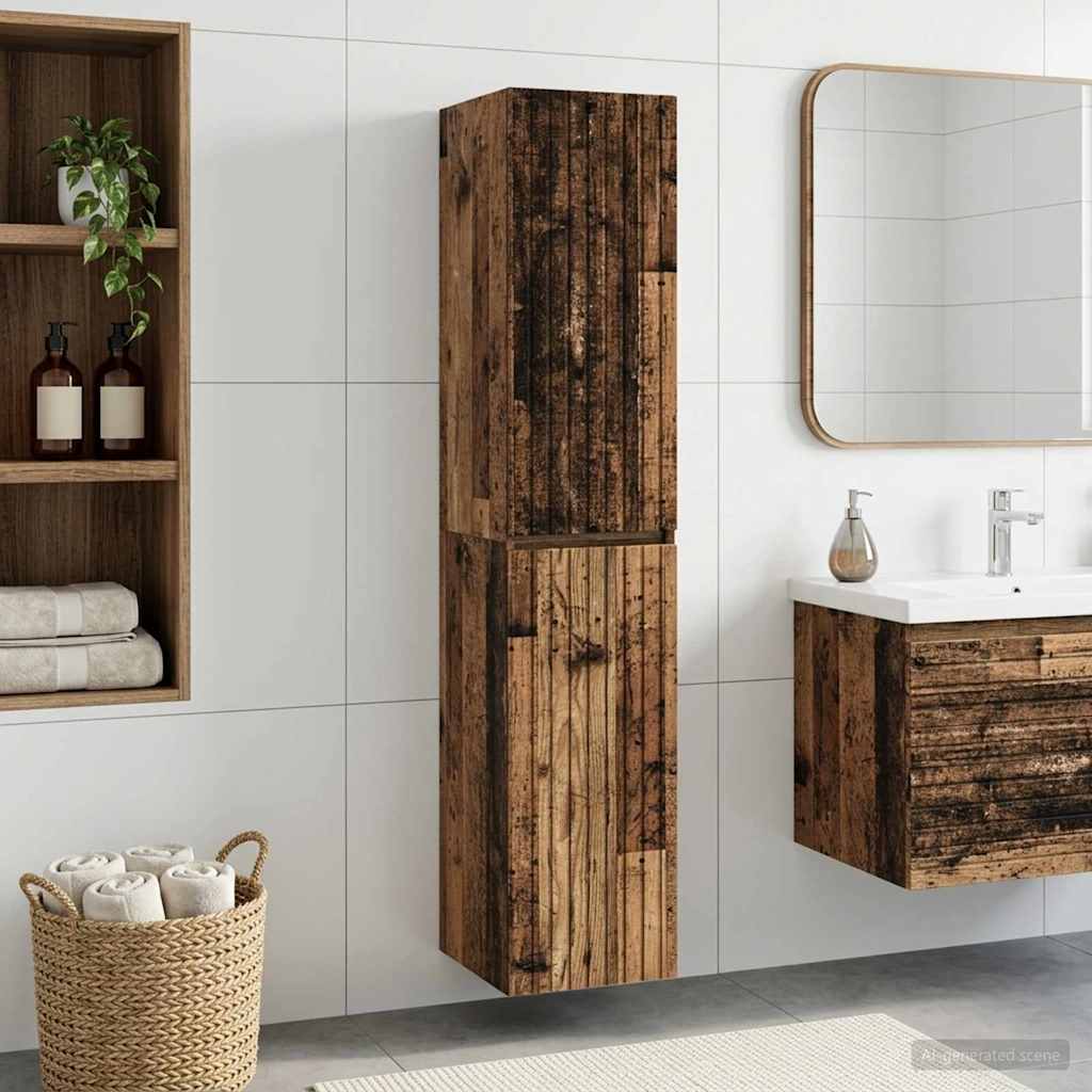 Vidaxl wand gemonteerde badkamerkast oud hout 33 x 34,5 x 160 cm