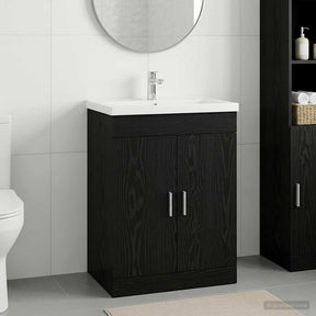 Vidaxl badkamer onder wasbak kast zwart eiken 56 x 37,5 x 81 cm
