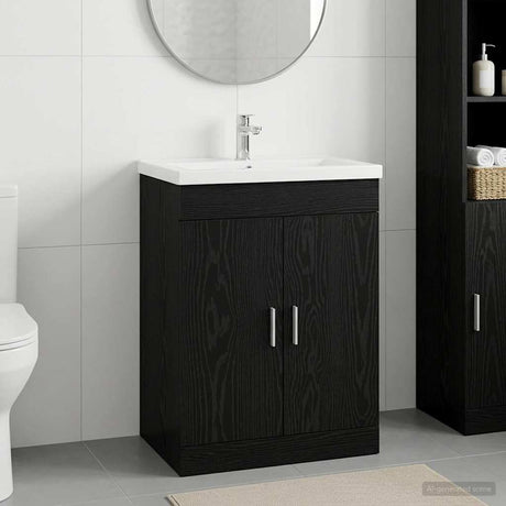 Vidaxl badkamer onder wasbak kast zwart eiken 56 x 37,5 x 81 cm