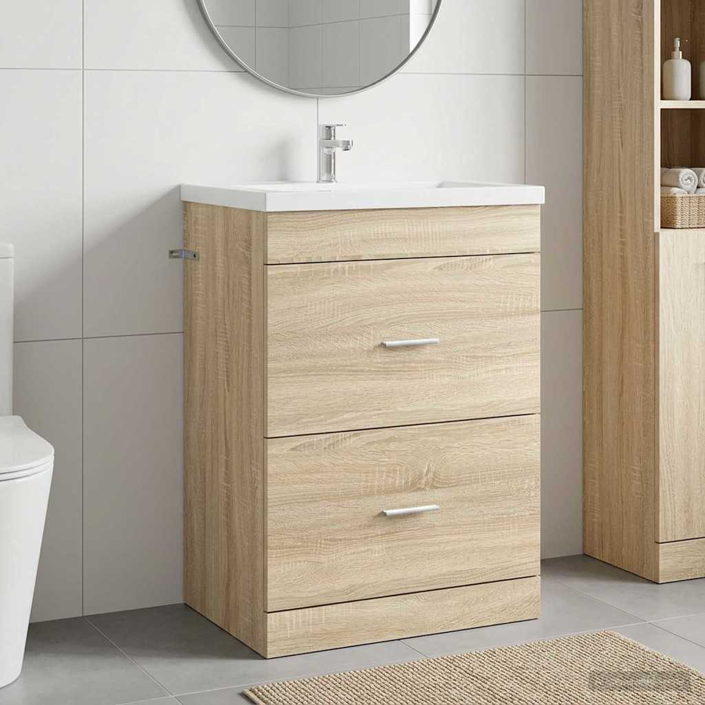 Vidaxl badkamer onder wasbak kast sonoma eiken 56 x 37,5 x 81 cm